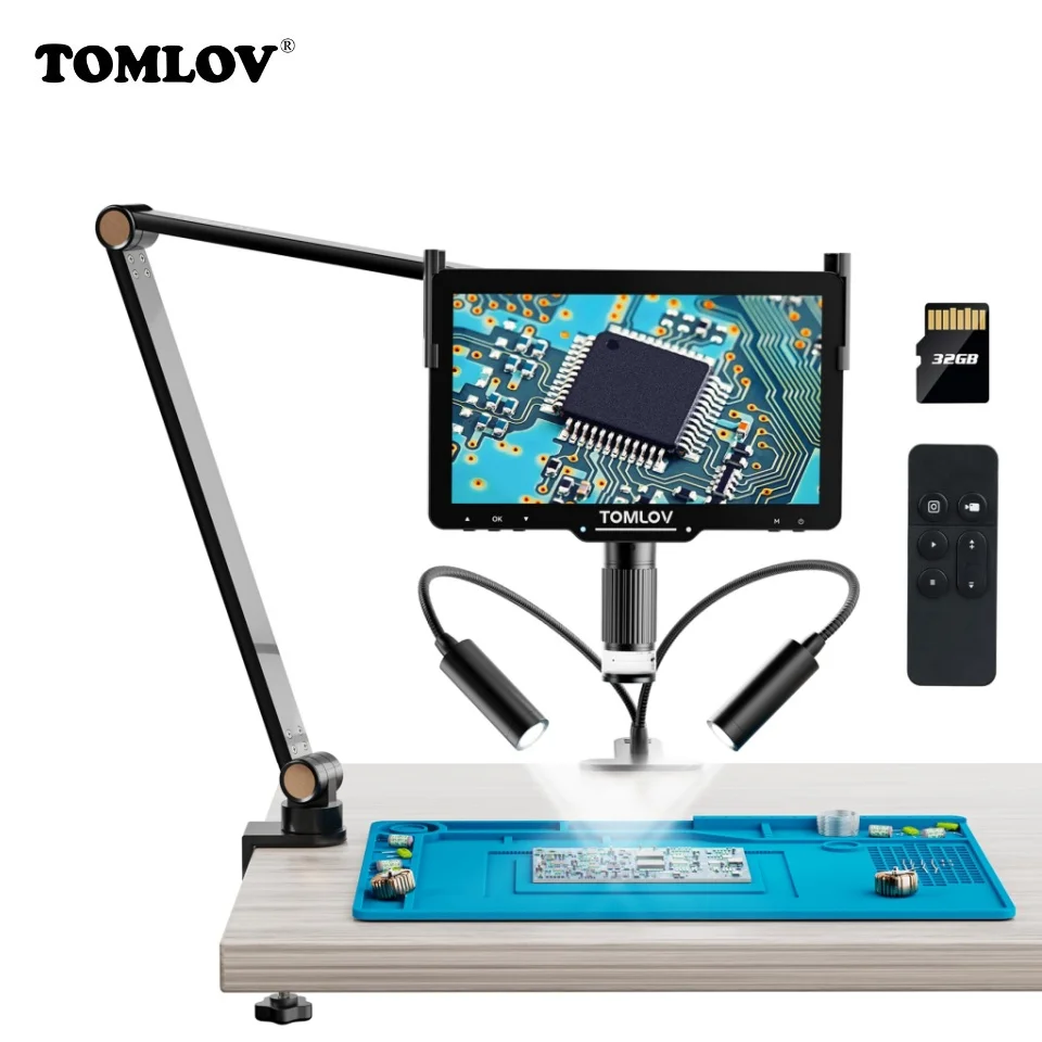 TOMLOV DM501S Digital Electronic Soldering Microscope 2000X Flexible Arm 2K 7\