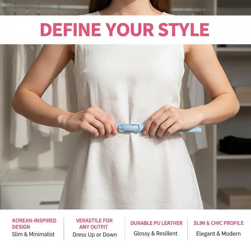 Thin Waistband Women Belt For Dress Sweater Jean Fashion Candy Colors Simplicity Solid Color PU Patent Leather Female Belt