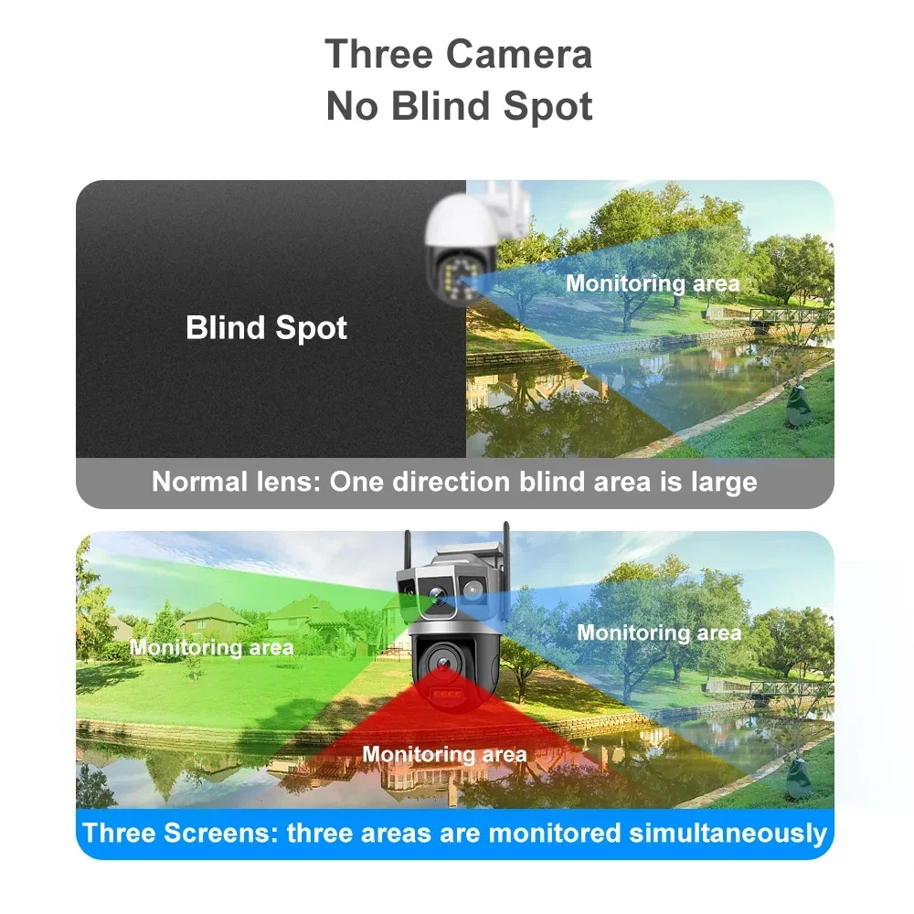 PEGATAH WIFI IP Camera CCTV 4MP Two Lens Three Screen Auto Tracking Outdoor Video Security Surveillance PTZ Cameras V380 Pro