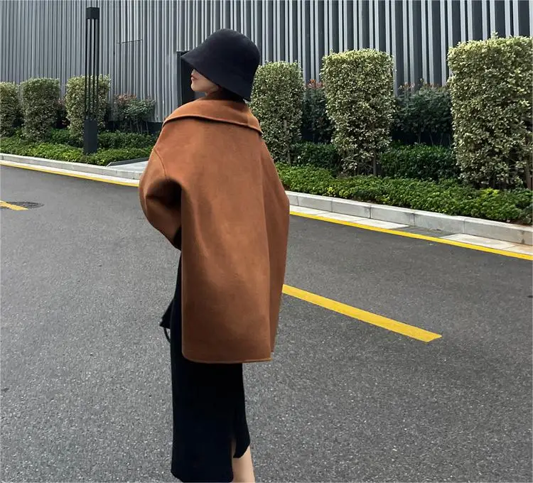 Newest Winter High Quality Both Sides 2 Colors Options Long Sleeve Winter All Match Women Casual Loose Wool Coat