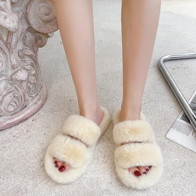 Winter Nieuwe Eenvoudige Pure Kleur Vrouwelijke Slippers 2024 Klassieke Alles Op De Dikke Zool Pluche Design Vrouwelijke Thuisslippers