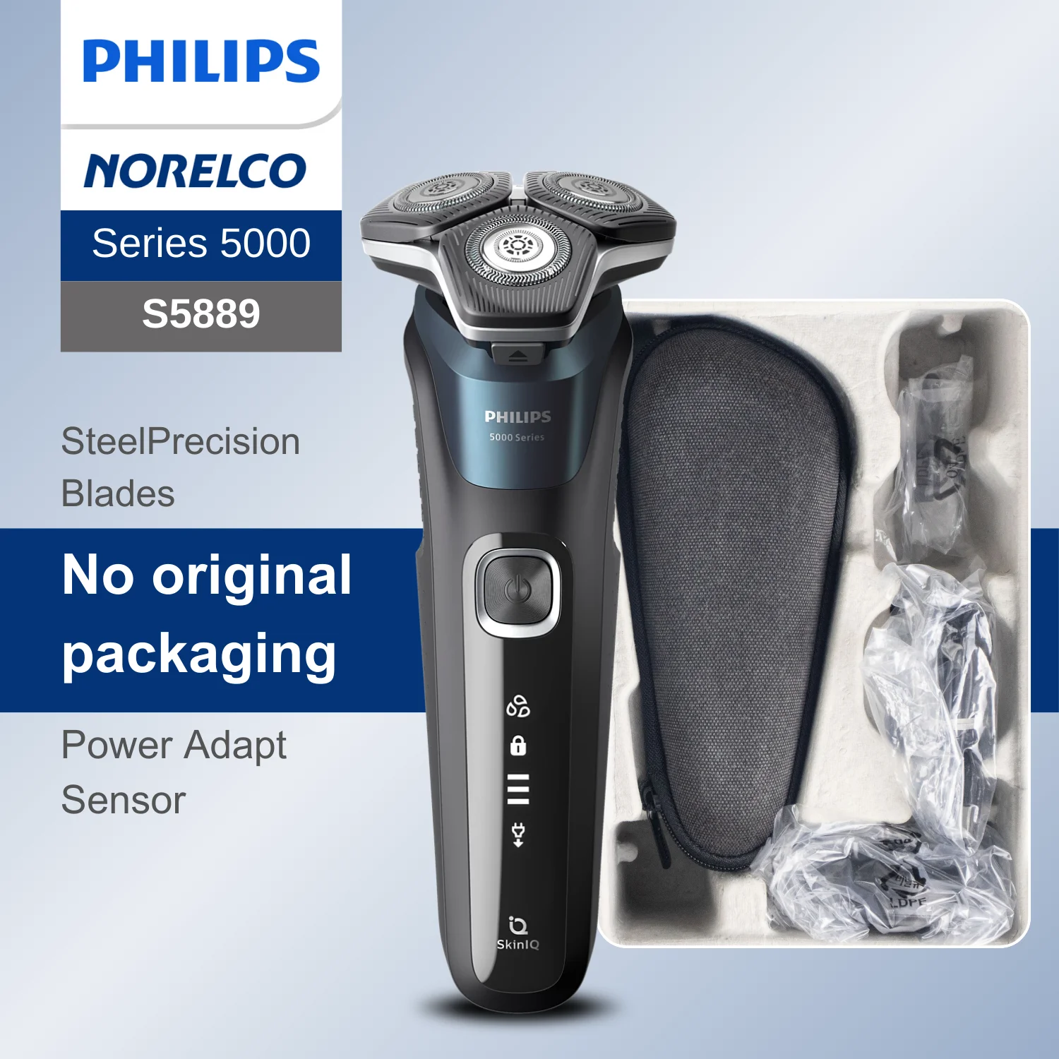 

Бритва Philips Norelco серии 5000 S5889, влажная и сухая, без оригинальной упаковки, быстрая зарядка, стальные прецизионные лезвия