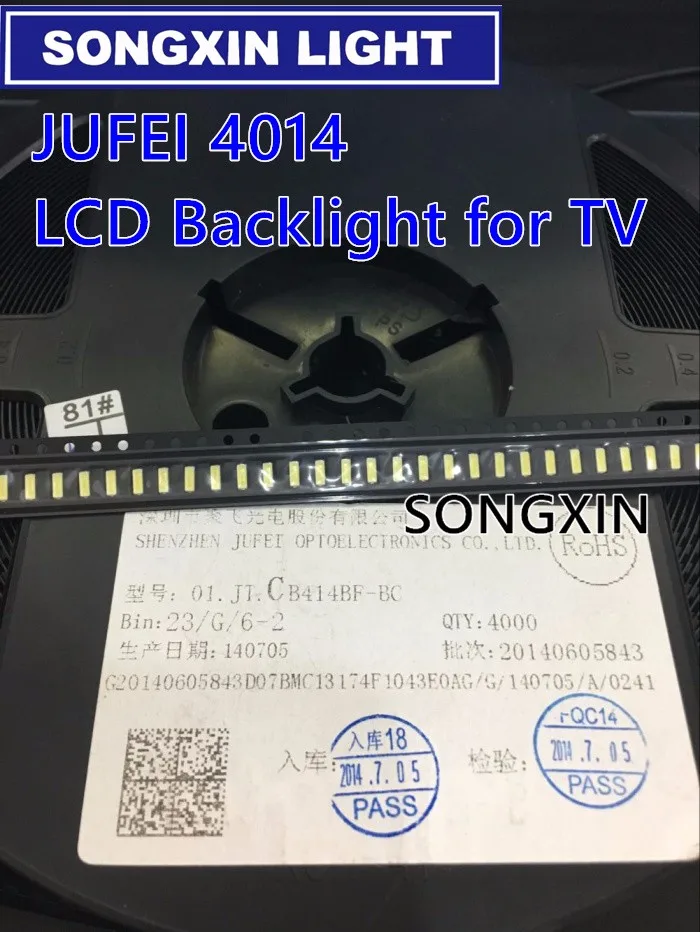 200 pezzi JUFEI LED Retroilluminazione a LED 0.3W 3V 4014 Bianco freddo 90MA Retroilluminazione LCD per TV Applicazione TV 01.JT.CB414BF-BC