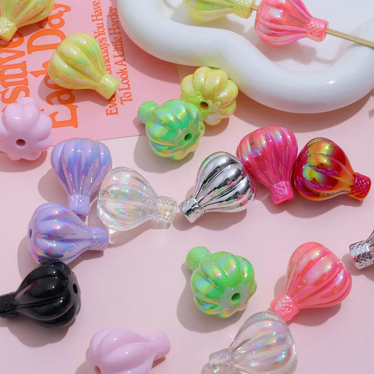 2/5/10pcs UV plated color vertical hole hot air balloon beads hand-painted base DIY mobile phone chain keychain material accesso