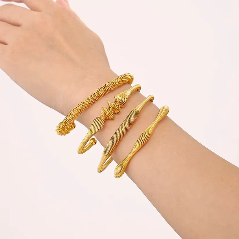 Nivora 316L Stainless Steel Cuff Bracelets For Women Wristband Spiral Pattern Charm Statement Bangle Fashion Waterproof Jewelry