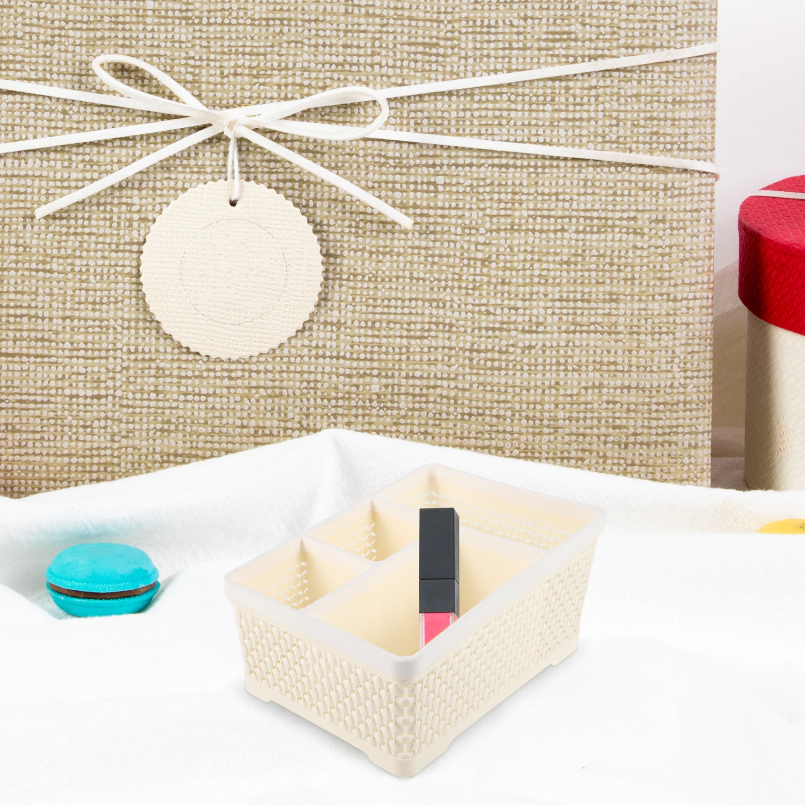 4 Compartment Skin Care Organizer Plastic Makeup Storage Box for Desk Vanity Bathroom Organizing Essentials Beige