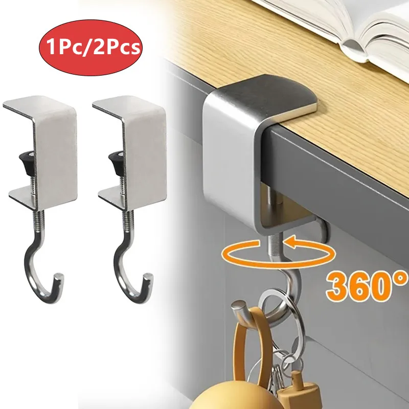 1/2pcs 360° Rotatable Steel Table Hooks - Detachable, Non-Destructive Installation For Office Desks, School Dormitories