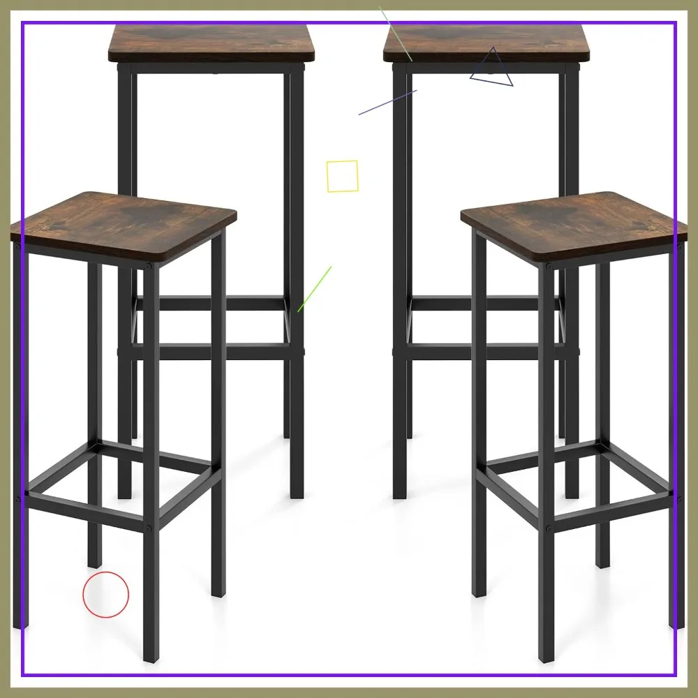 

Промышленные барные стулья, набор из 4 шт., квадратные стулья для завтрака без спинки, металлический каркас и подставка для ног, коричневый кухонный остров в деревенском стиле