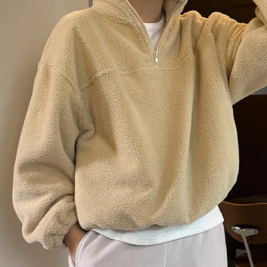 Chic automne hiver col zippé décontracté Sweat-shirt Fce chaud polyvalent vêtements d'extérieur pour plus jeune recherche rétro Design Sense