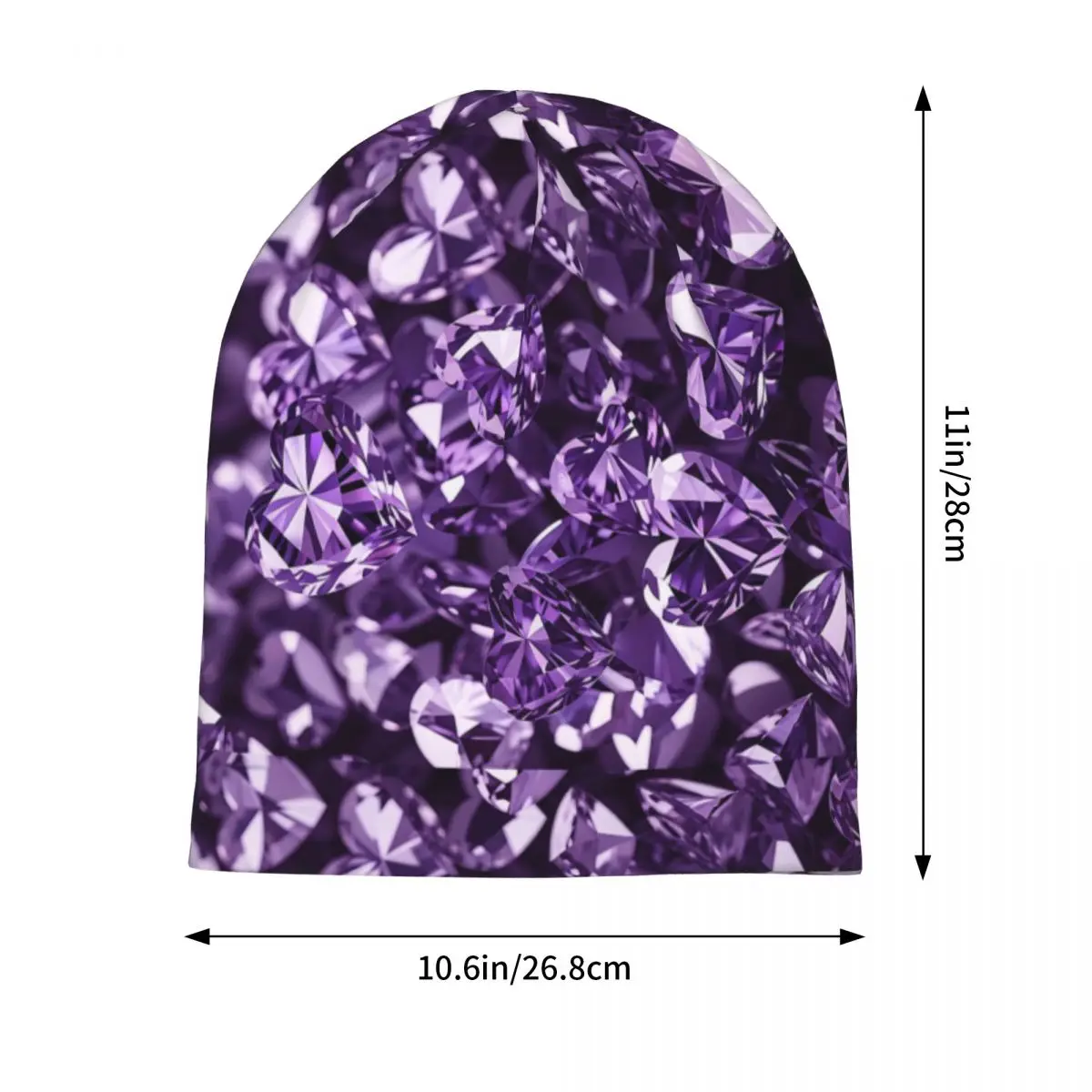 Purple Heart Shaped Diamond Warm Knitted Cap Fashion Bonnet Hat Autumn Winter Outdoor Beanies Hats for Unisex Adult