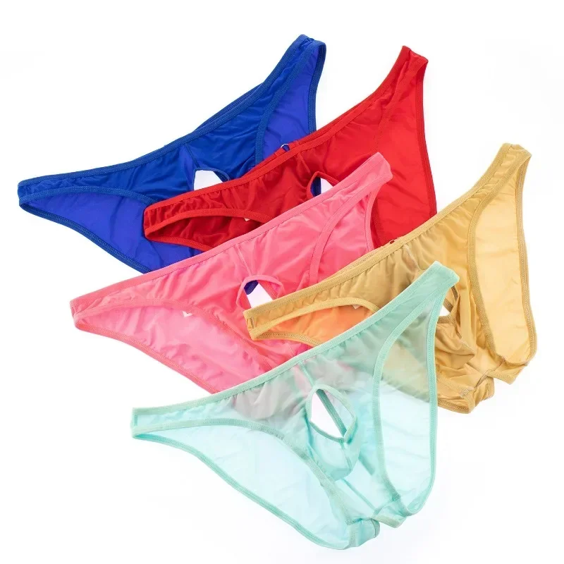 

Эротические трусики, мужские сексуальные трусы с открытым пенисом, нижнее белье из ледяного шелка, бесшовные трусы, мужское дышащее порно белье