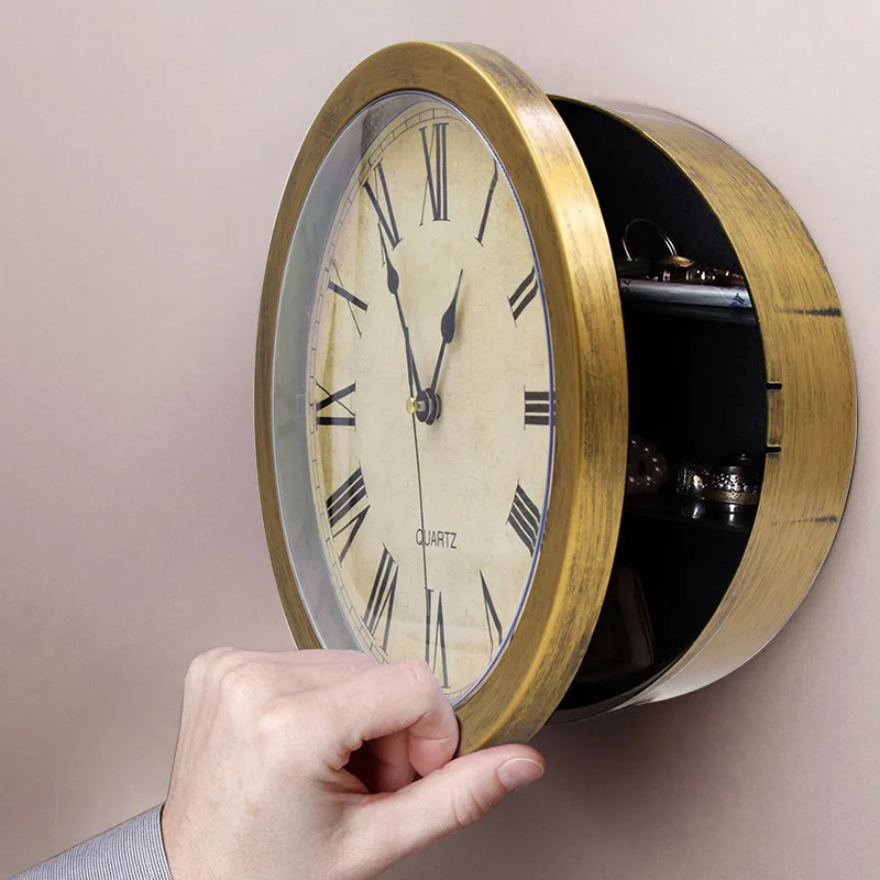 Wall Clock Creative Retro Decoration Wall Clock Storage Insurance Jewelry Box Home Living Room Personalized Clock