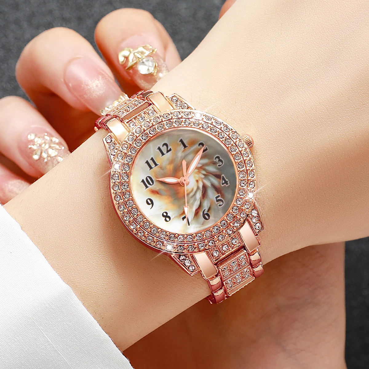 Luxury Rhinestone Women Quartz Watch Fashion Arabic Dial Stainless Steel Wristwatches Reloj Mujer Girls Clock Gift (Without Box)
