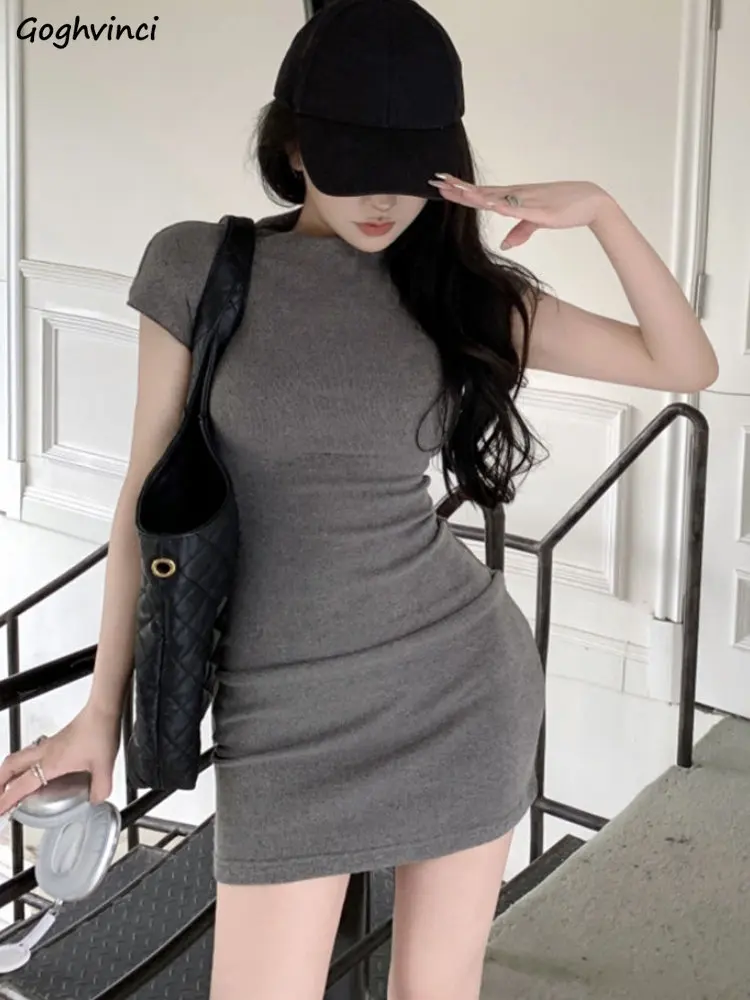 

Bodycon Dress Women Mini Elegant Summer Hotsweet Female Half High Collar Popular Streetwear Simple Korean Style Daily All-match