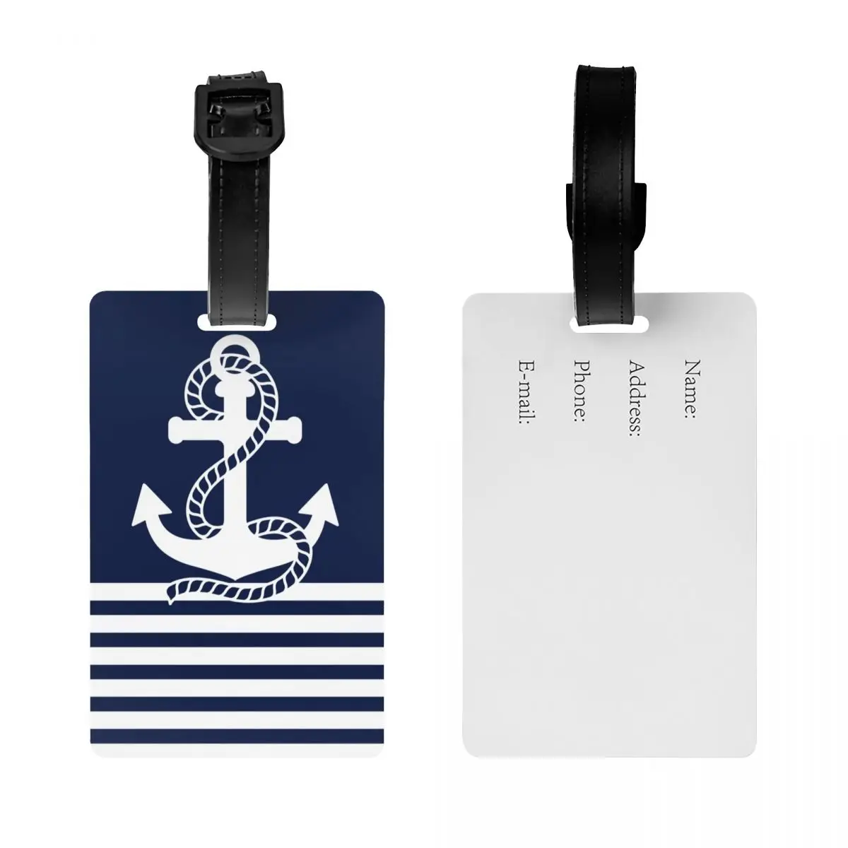 Custom Nautical Navy Blue Stripes And White Anchor Luggage Tag for Suitcases Navigation Baggage Tags Privacy Cover Name ID Card