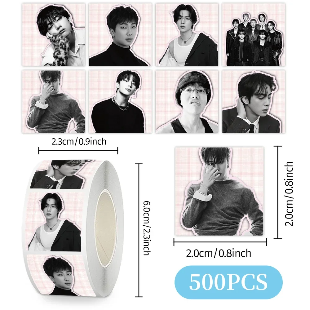 500Pcs BTS K-pop Star Sticker Roll Self-Adhesive Sealing Stickers for DIY Scrapbooking Journal Envelope Decor Gift