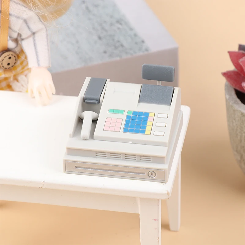 1 Juego de decoración de escena de casa de muñecas, máquina de tarjetas de tienda de supermercado, modelo de escáner de juguete