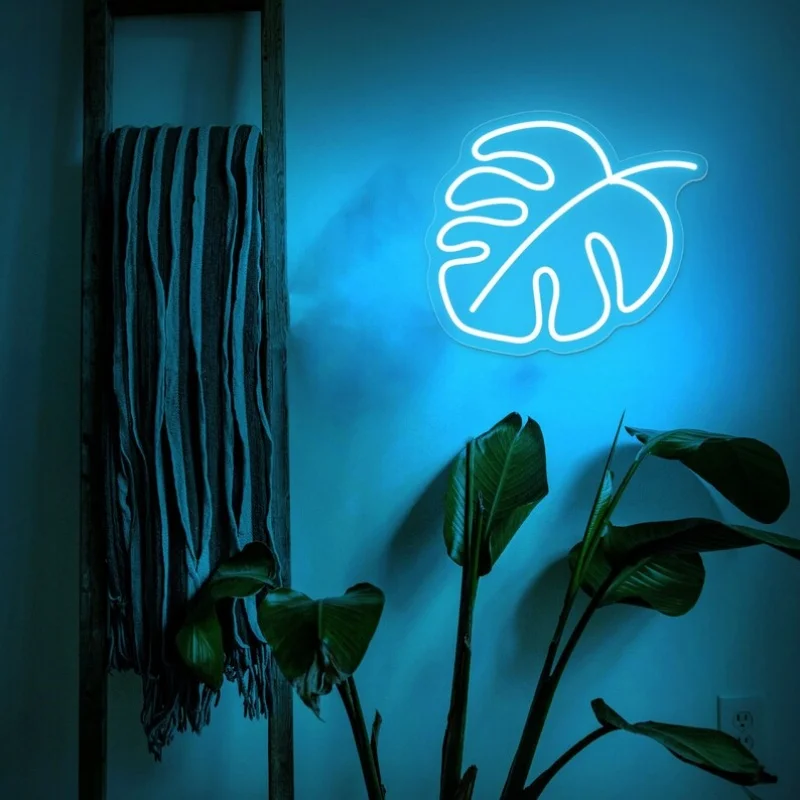 Foglia Neon Light Art Wall Decor Green Plant Leaf Led Sign Monstera Night Lights per la casa camera da letto soggiorno balcone giardino