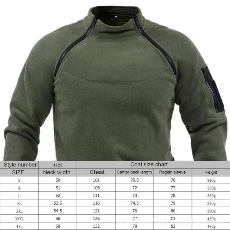 Oulylan Zippers Windproof Thicken Coat Winter Men's Standing Collar Fleece Pullover Solid Color Tactical Jacket Hunting Clothes