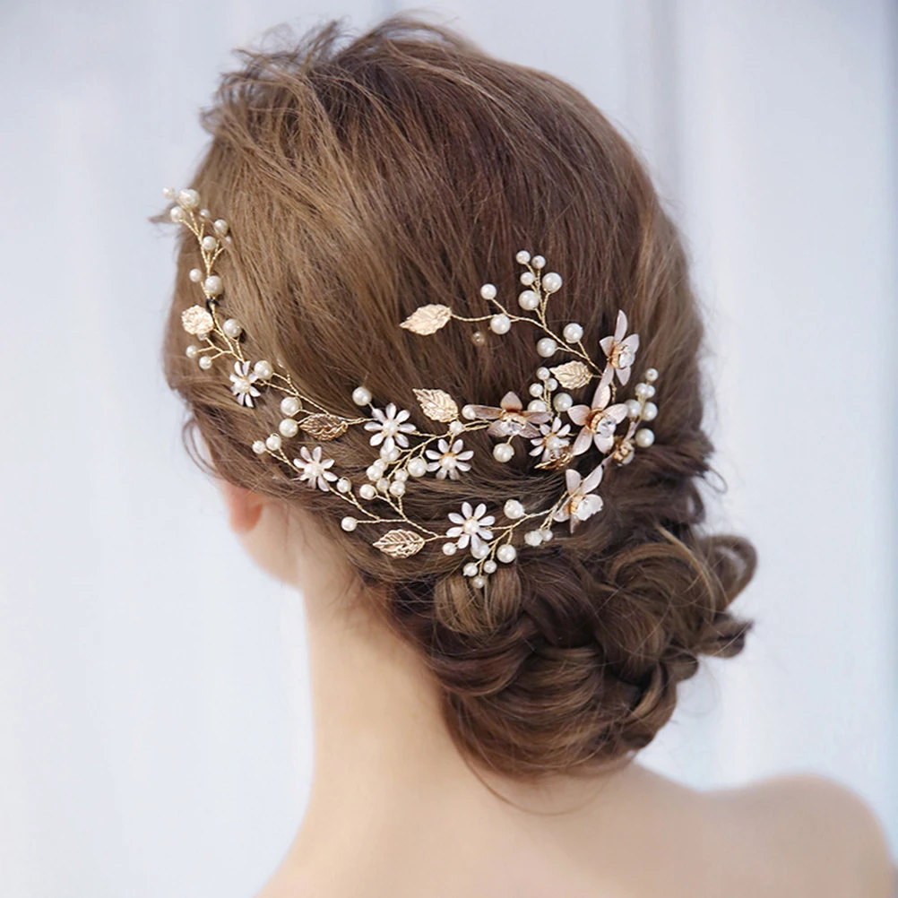 

Silver Floral Headdress Pearl Bridal Hair Accessories Delicate Wedding Headwear Hair Band for Bride Women Ladies