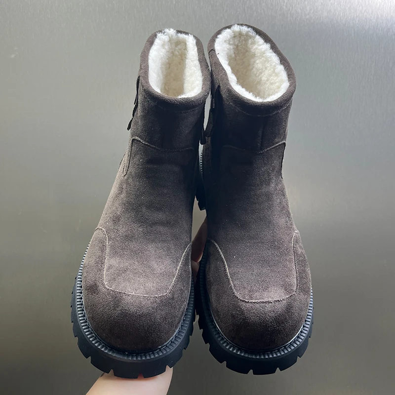 

Northeastern Thick Bottomed Fleece Lined Boots Men's round Toe Warm Casual Cotton Shoes Heightened Winter Over-The-Cal...