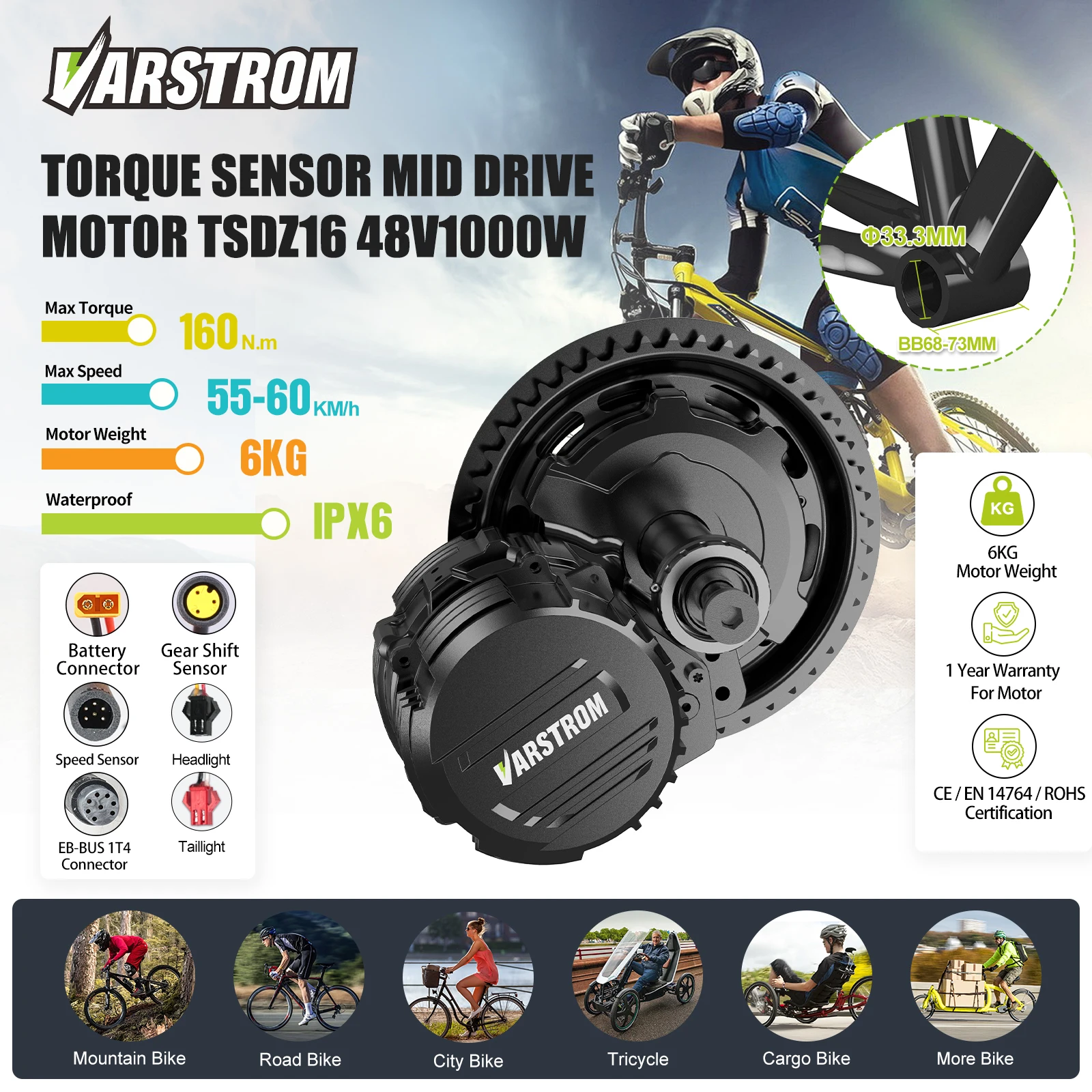 Tongsheng TSDZ8 750W TSDZ2B 250W 500W TSDZ16 1000W Motor Kit Mid Drive Torque Sensor e bike kits Conversion Engine Electric Bike