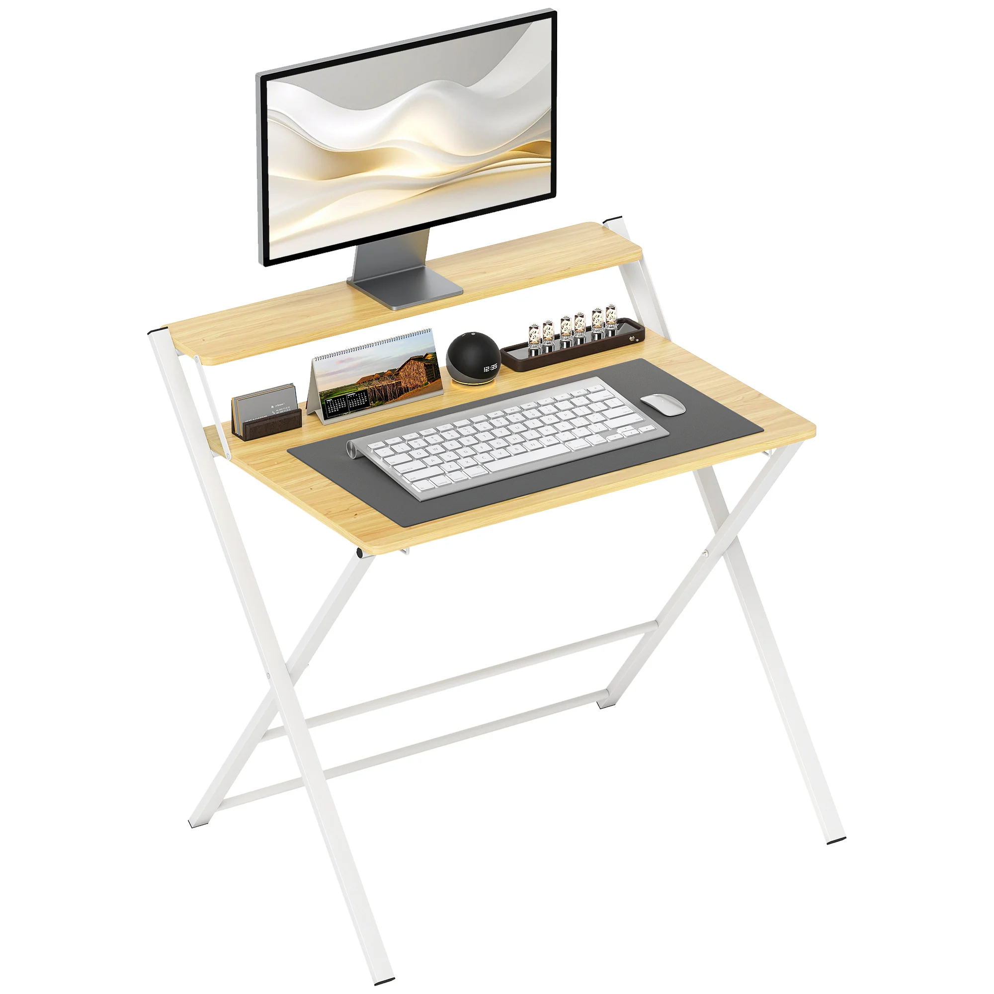 HOMCOM Escritorio Plegable con Estante Abierto 86x66x82 cm Natural