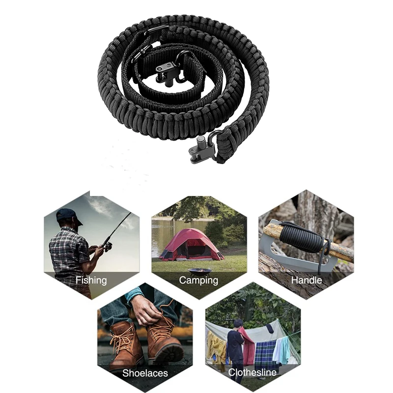 حزام حبال بندقية CVLIFE 550 قابل للإزالة باراكورد 2 نقطة حبال طول قابل للتعديل مع دوار ثلاثي القفل للصيد والخارجي #2