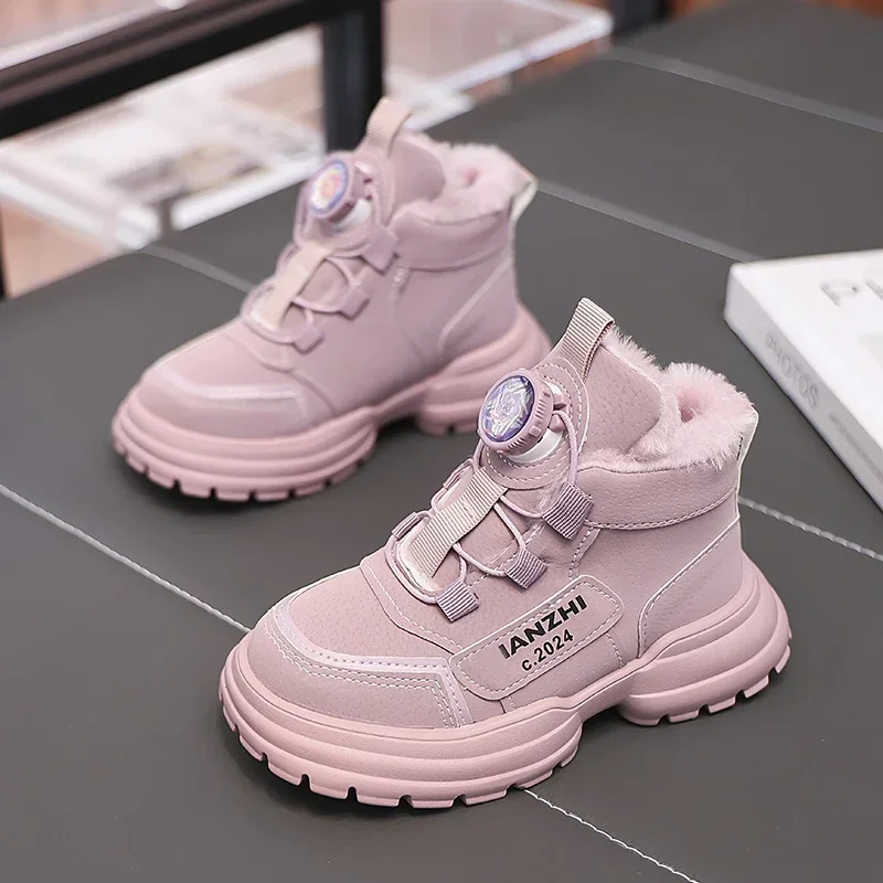 Boys Girls Sneakers with Rotating Button Students Running Shoes Thick Soft Sole 2024 New Fashion Children Sports Boots Non-slip