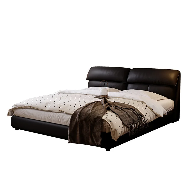 

1.8 meters master bedroom modern leather bed high-end atmosphere light luxury retro wedding bed black leather