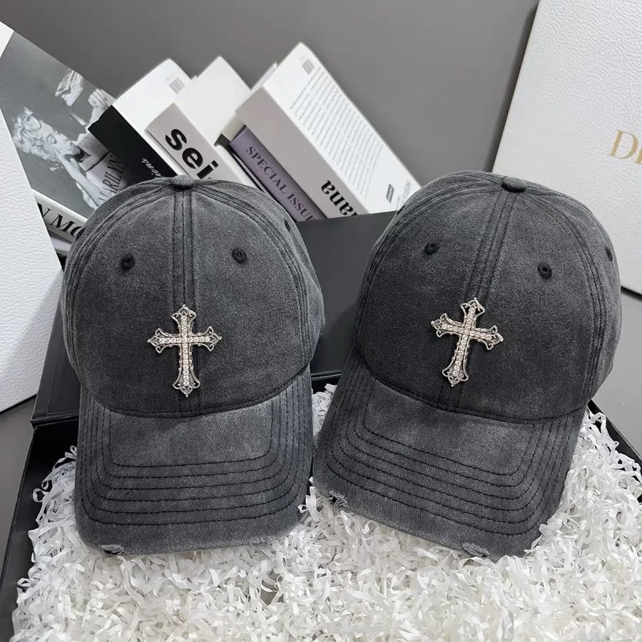 

​Edgy Unisex Baseball Cap 2025 - Cross & Distressed Hole Design, American Vintage Washed Cotton, Soft Top Casual Chic​