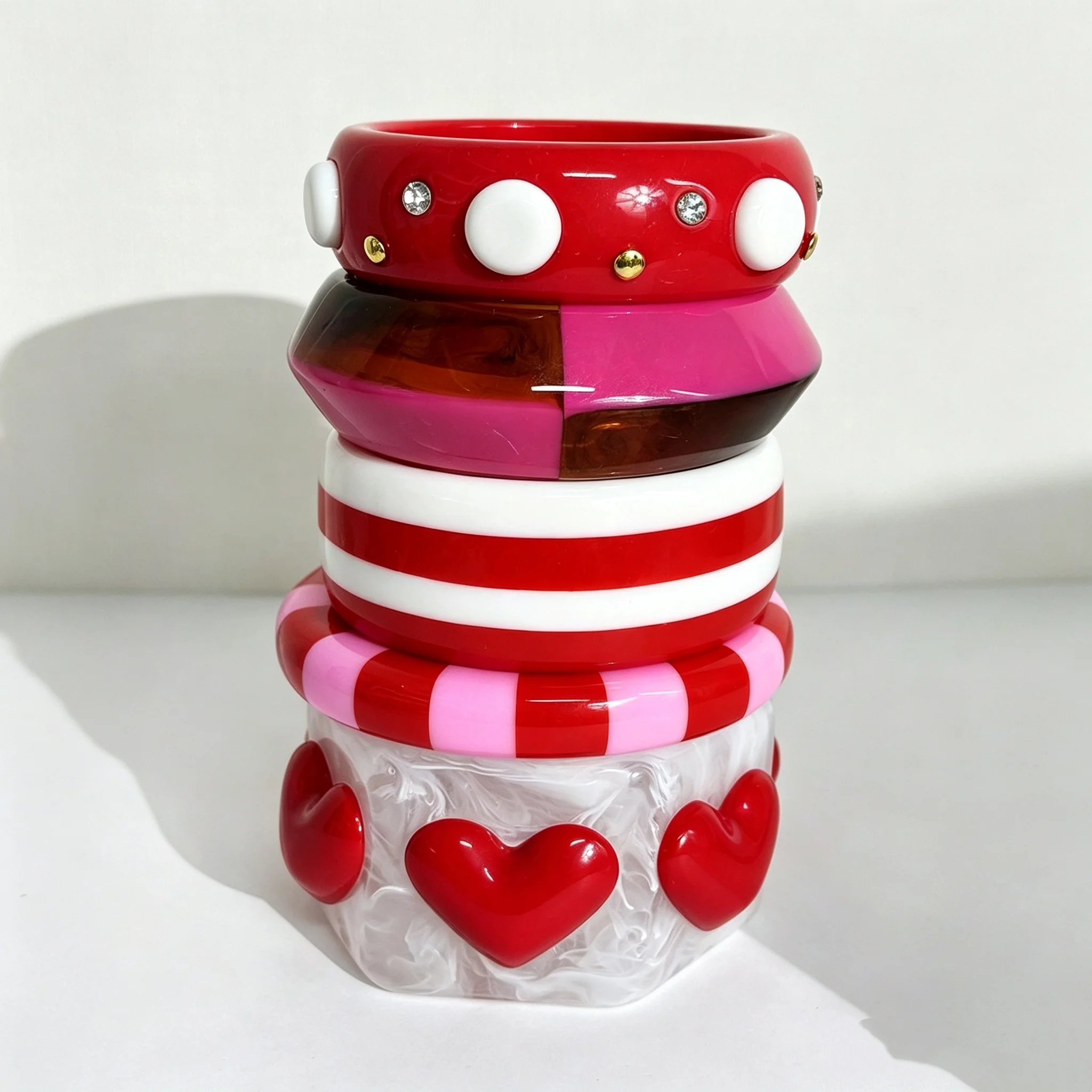 Sweet Pink Color Blocked Geometric Irregular Metal Bracelet with Striped Resin Accents Y2K Women's Jewelry  Everyday Wear