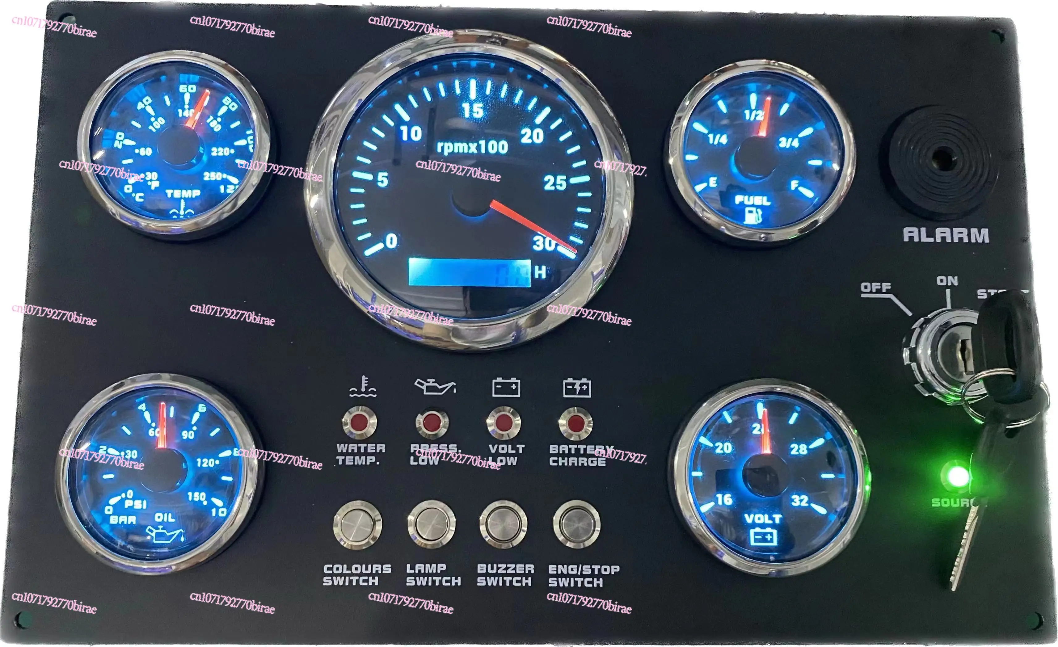 12V/24V Universal Gauge Panel with 5 Black Gauges Multifunctional Meter for Marine Diesel Engine Generator