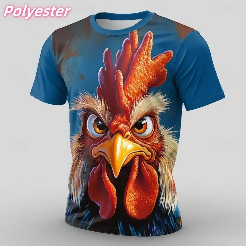 Fun t-shirt with 3D print of monkey and chicken for men, monster pattern t-shirts, casual short-sleeve round-neck t-shirts for s