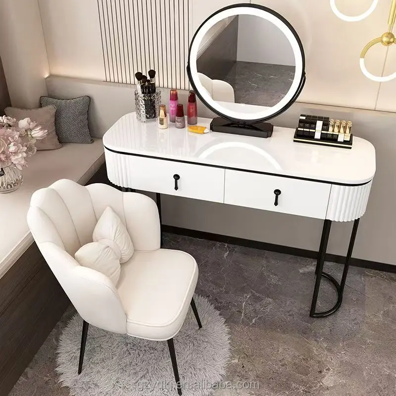 Modern Nordic Style LED Light Dressing Table Simple Luxury Wood Panel For Bedroom Living Room Bathroom Red Network Inspired Mini