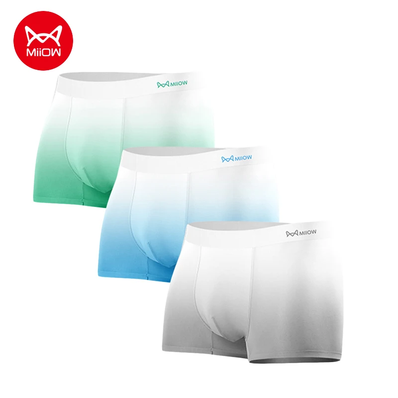 

MiiOW 3pcs Ice Silk Men Underwear Boxershorts Breathable Seamless Gradient Color Men's Panties Boxer 5A Antibacterial Underpants