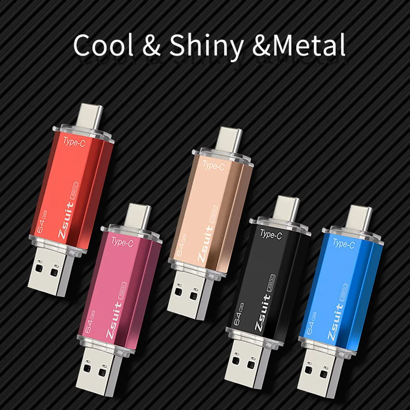 محرك فلاش USB Z-suit 2in 1 type-c محرك القلم 128GB 64GB 32GB 16G USB Stick 3.0 محرك القلم المحمول قرص U معدني