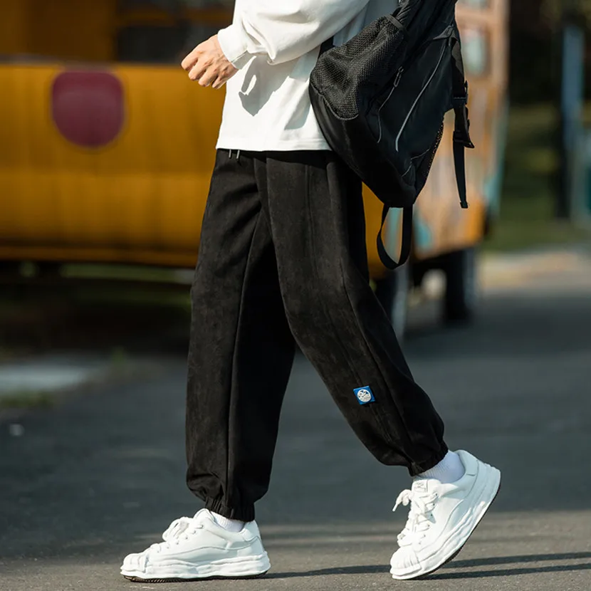 

y Deer Skin Velvet Casual Pants Men's Spring Autumn New Sle Loose Fit Sports Trousers Trendy Brand Nine Points