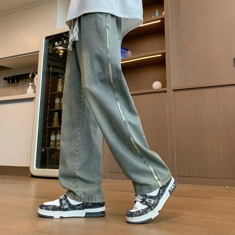 Nuevos Pantalones vaqueros informales azules holgados para Hombre, moda de venta al por menor de otoño 2025, Pantalones vaqueros Y2K para Hombre, Pantalones vaqueros de pierna recta