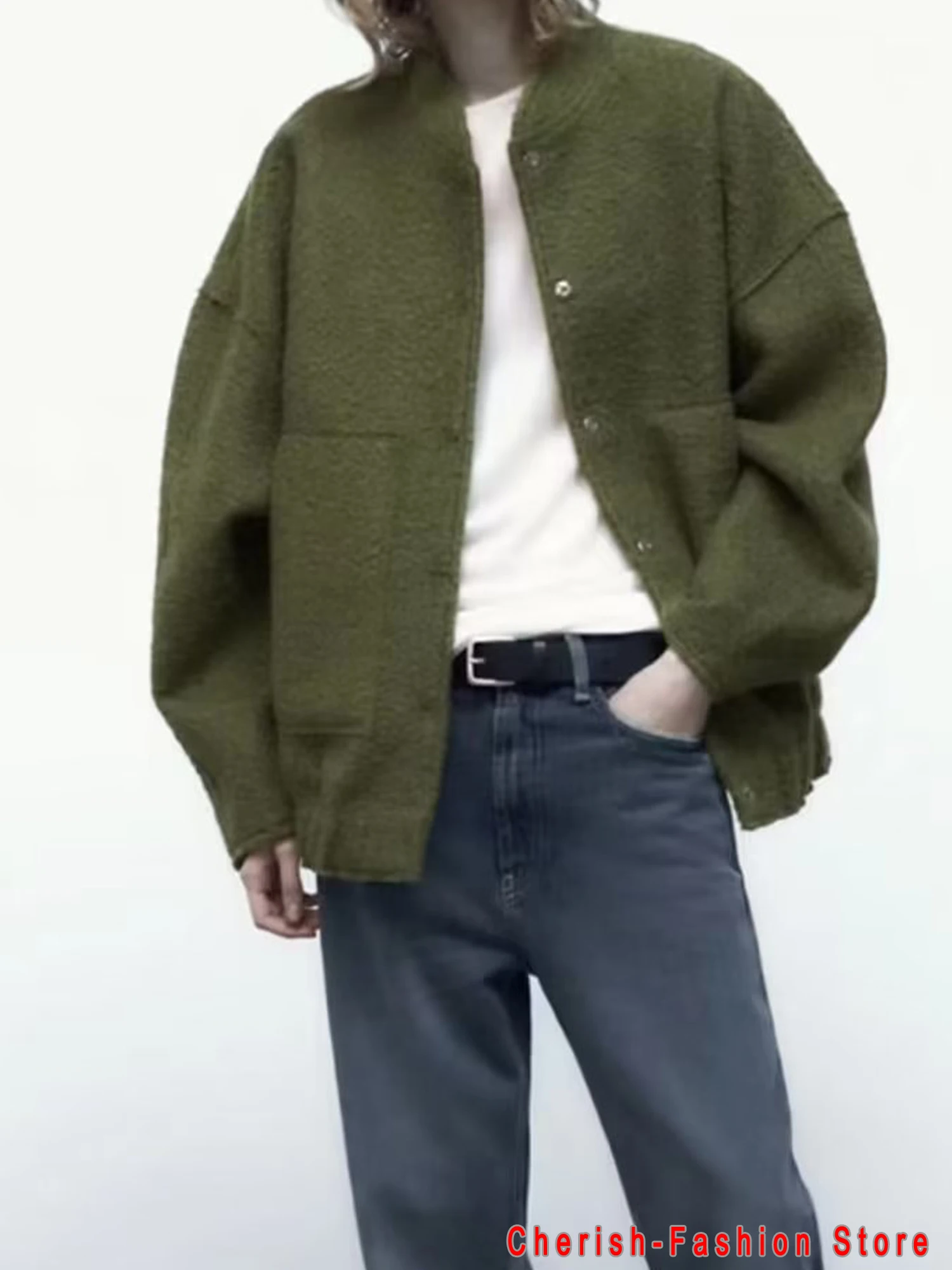 

Bomber Jacket Women Brand 2023 Women's Jackets Coat Bombers Women Green Woolen Jacket With Button Winter Warm Coat Beige