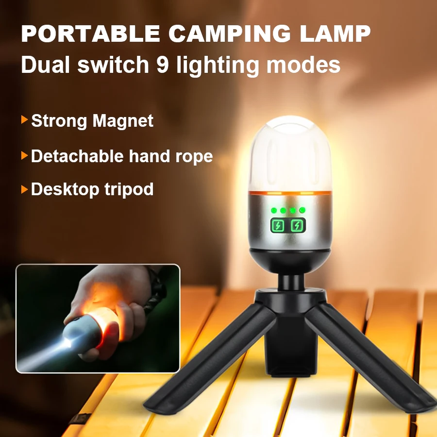 Multifunctional Camping Light Mini Hanging Tent Lamp Portable Camping Rechargeable Tent Light with Hook Atmosphere Lantern