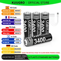 Batteria al litio ricaricabile USB Type-C MATOV 1,5 V AA 3400 mWh per telecamera da caccia, telecomando, mouse, serratura intelligente, microfono