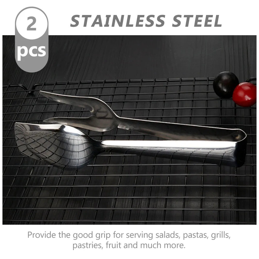 

2 Pcs Food Clip Fork Stainless Steel Salad Tongs Bread Tong Serving Kitchen Bar Utensils Party Buffet Cake Fruit