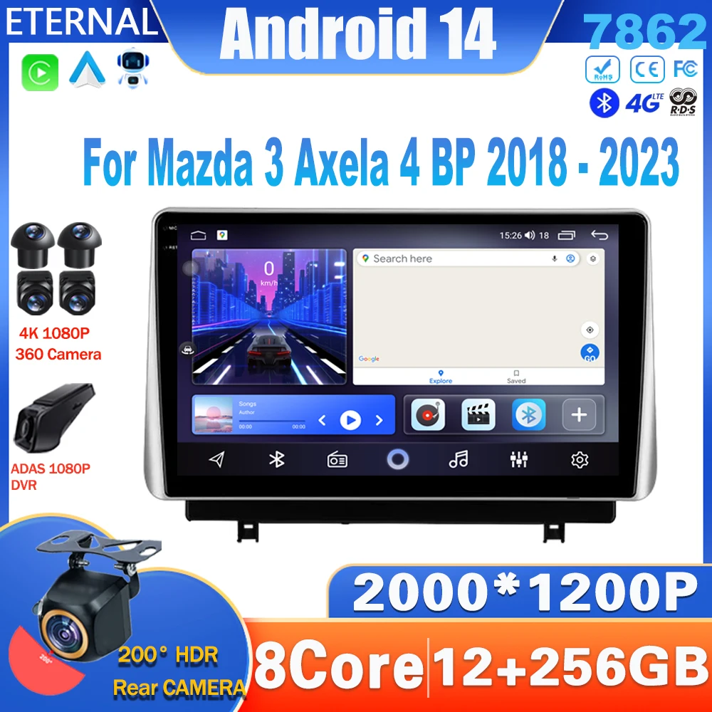 

Android 14 Car Radio For Mazda 3 Axela 4 BP 2018 - 2023 Multimedia Video Player Navigation Carplay Head Unit 4G WIFI NO 2Din DVD