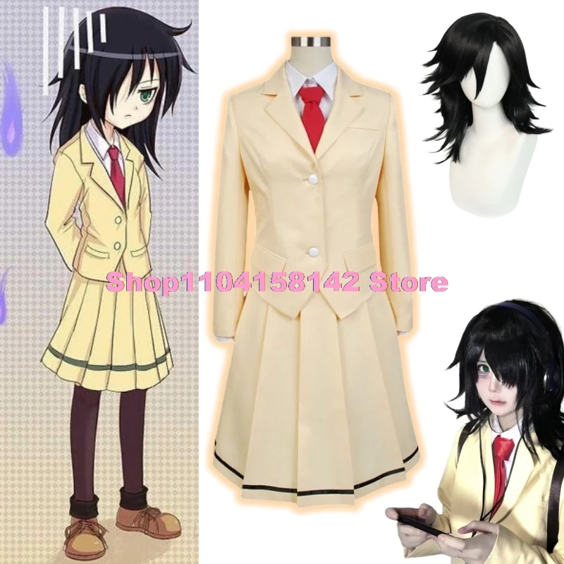 Anime WataMote Tomoko Kuroki Cosplay Kuroki Tomoko Costume Jk School Uniform Dress Lovely Lolita Halloween Party Black Wigs Cos