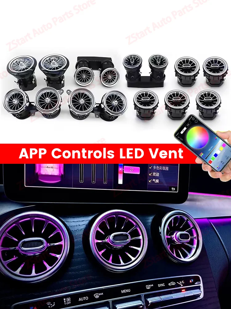 256 kleuren LED Vent Voor Mercedes Benz W205 x253 W213 W177 W118 W117 W176 X156 W222 APP Controles Air vent Nozzle Omgevingslicht - afbeelding 2