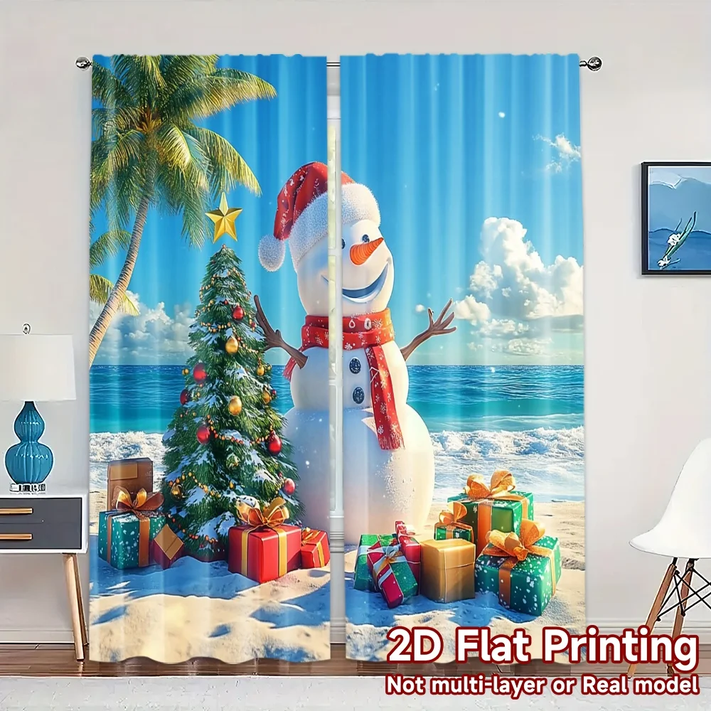 2pcs,Curtains Christmas Snowman Beach (3) Chic Contemporary Curtains 100% Polyester Curtains Decorations Outdoor Ldeal for