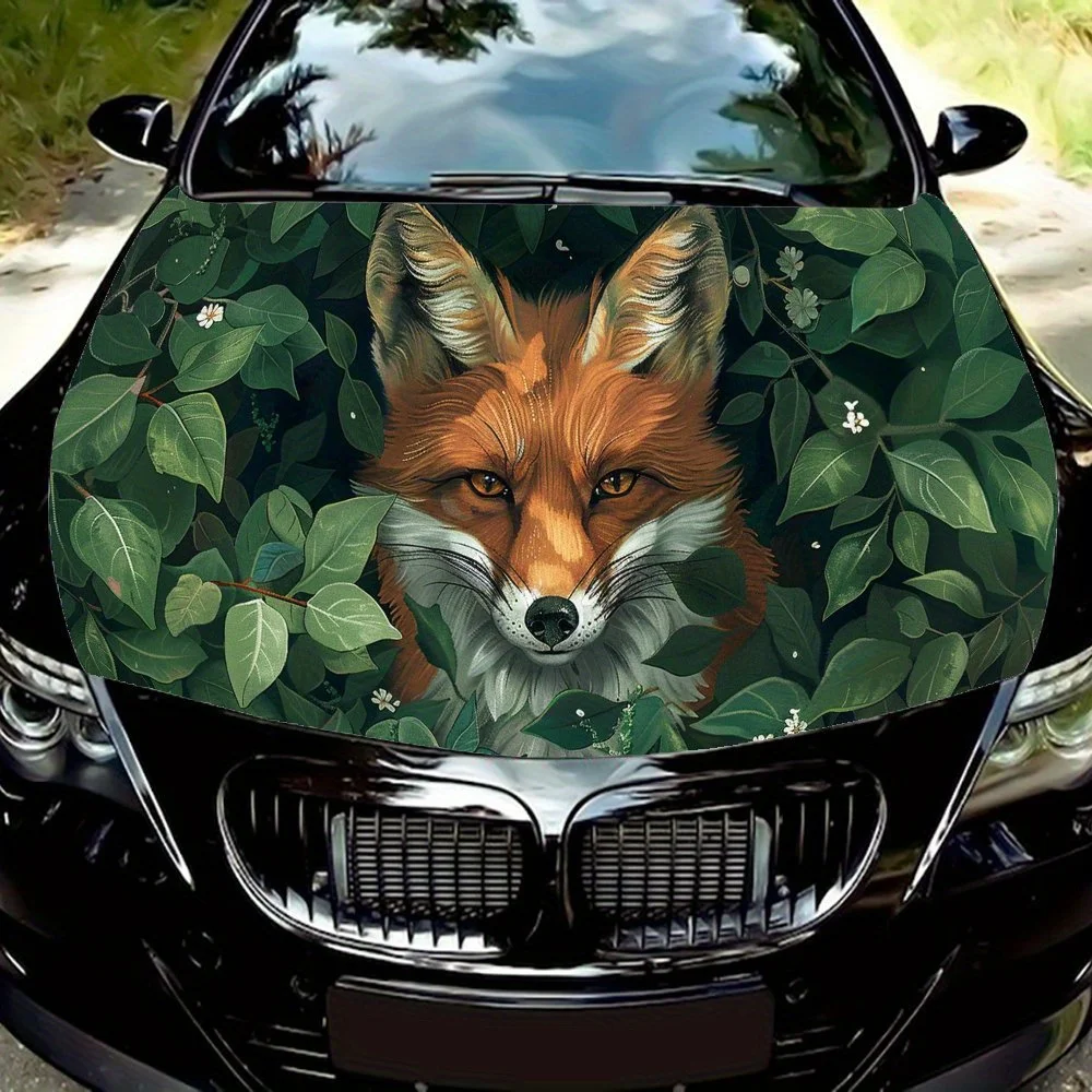 

Виниловая пленка Fox Hidden in Leaves для автомобиля, водонепроницаемая наклейка на капот автомобиля из ПВХ, самоклеящиеся устойчивые к царапинам наклейки для крышки двигателя,