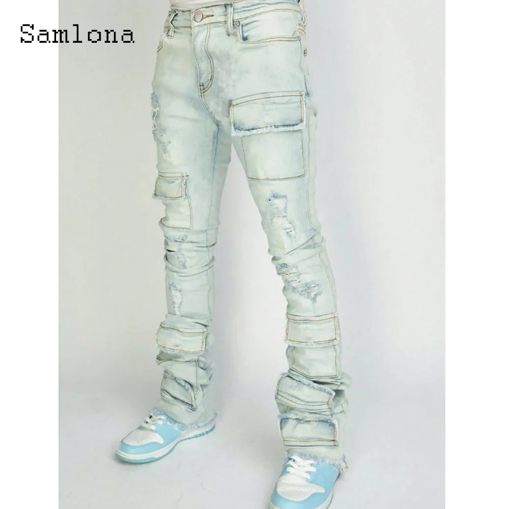 Men Sexy Jeans Denim Pants Casual Flare Pantalon Mens Streetwear 2024 European and American style Fashion Ripped Trousers New