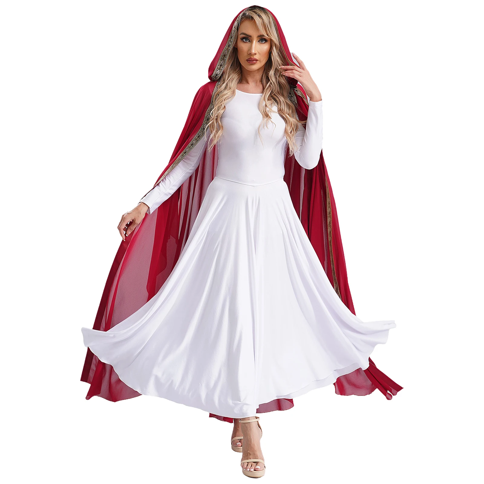 Womens Muslim Hooded Abayas Long Robe Embroidered Trim Open Front Cover-up Islamic Dubai Kaftan Robe Halloween Cosplay Costumes